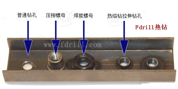 Fdrill熱熔鉆拉伸鉆孔與普通鉆孔、鉚接螺母、焊接螺母工藝的對比